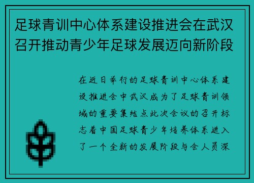 足球青训中心体系建设推进会在武汉召开推动青少年足球发展迈向新阶段